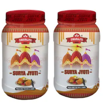 Swarajya India Surya Jyoti Pooja Ghee 1 Liter (Pack Of 2)|Traditional Pooja Ghee | High Quality | Used in Pooja, Festivals, Havan/Puja ghee