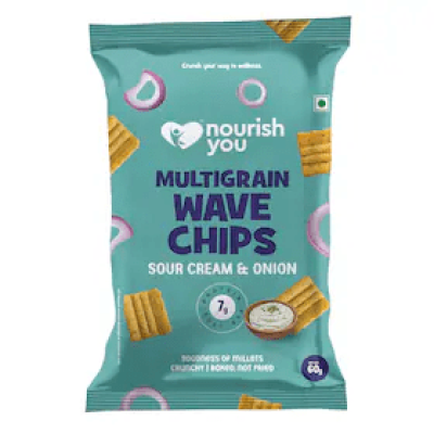 Nourish You Multigrain Wave Chips , Sour Cream &amp;amp; Onion 60g | Baked, Not Fried | Goodness of Crunchy Millets | Healthy Snacks