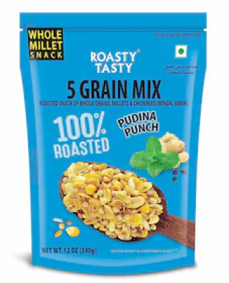 Roasty Tasty 5 Grain Mix Roasted Snack of Whole Grain &amp;amp; MIllets with Pudina Punch (340g)